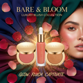 Bare and Bloom blush collection on dark jewel-tone backdrop
